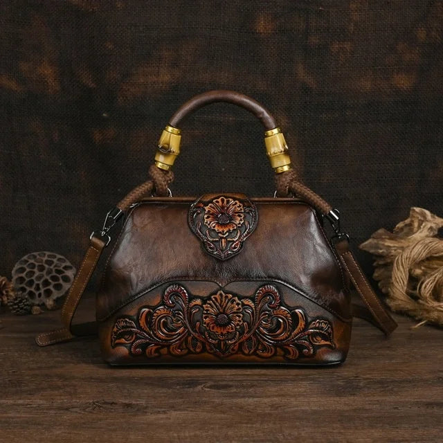 Luxury Handbags For Women Leather Shoulder Bags 2025 New Vintage Carved Ladies Hand Bags Designer Luxury Bag