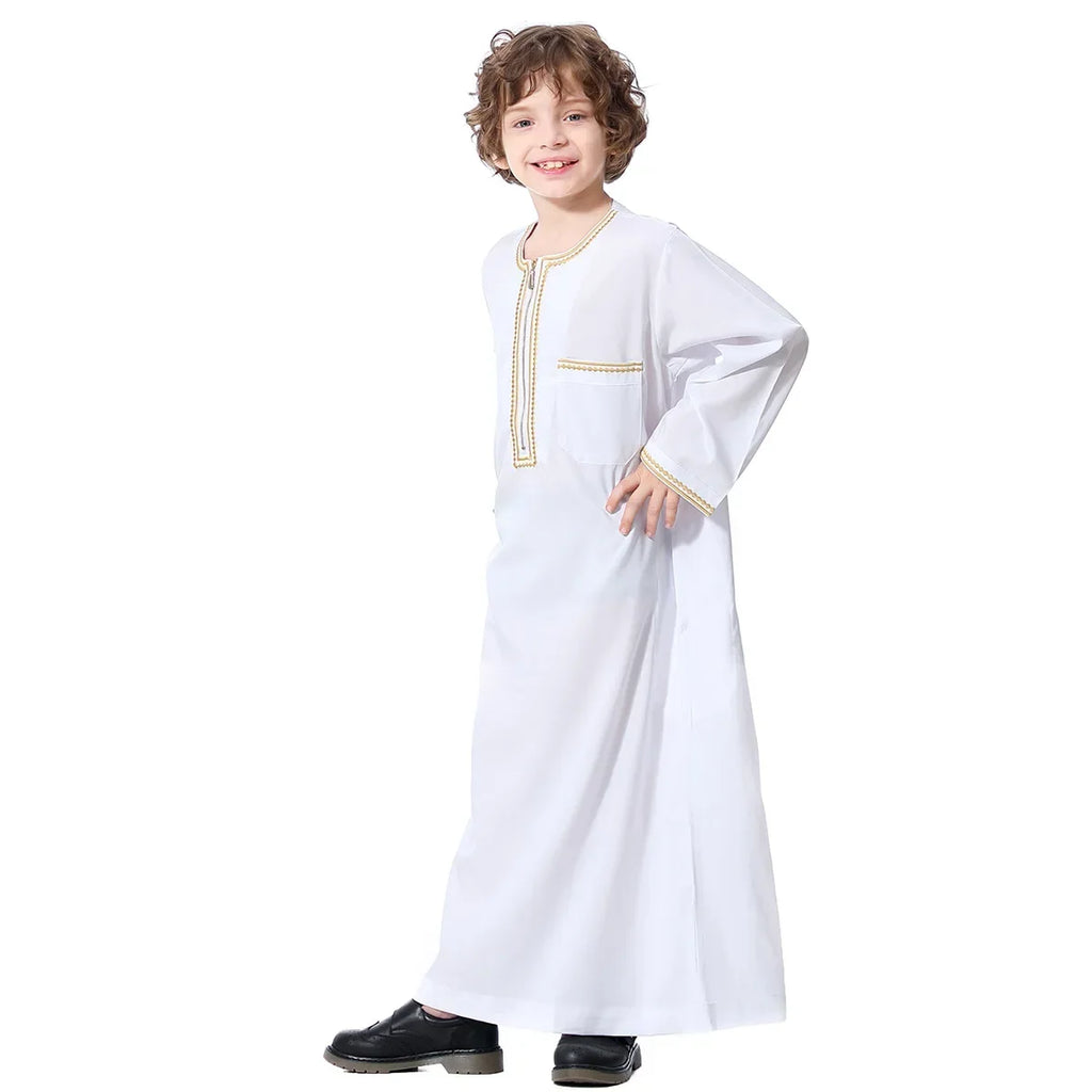Muslim Saudi Arab Boys Robe Kids Abaya Kaftan Prayer Islam Ramadan Clothing Long Sleeve Thobe Middle East Teenage Dress Dubai