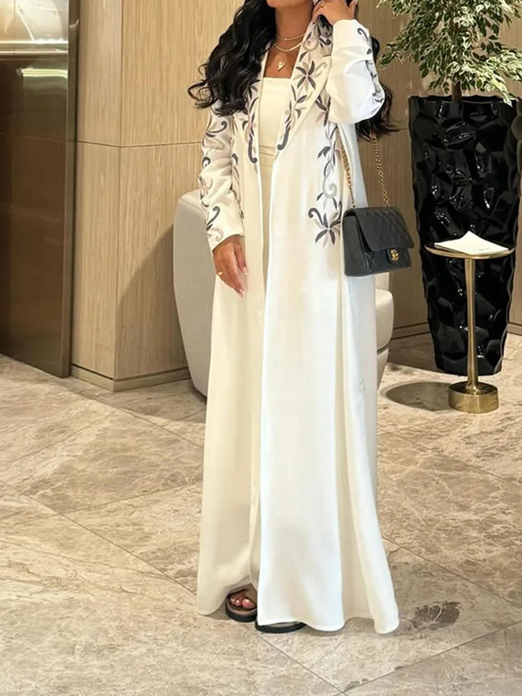 Fashion Lapel Collar Long Sleeve Long Jacket Women Casual Loose Robe Outercoat Spring Autumn Elegant Hight Street Party Cardigan