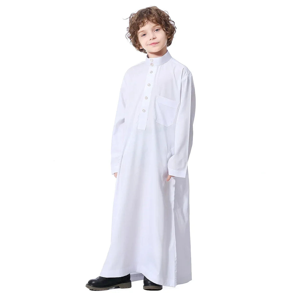 Muslim Saudi Arab Boys Robe Kids Abaya Kaftan Prayer Islam Ramadan Clothing Long Sleeve Thobe Middle East Teenage Dress Dubai