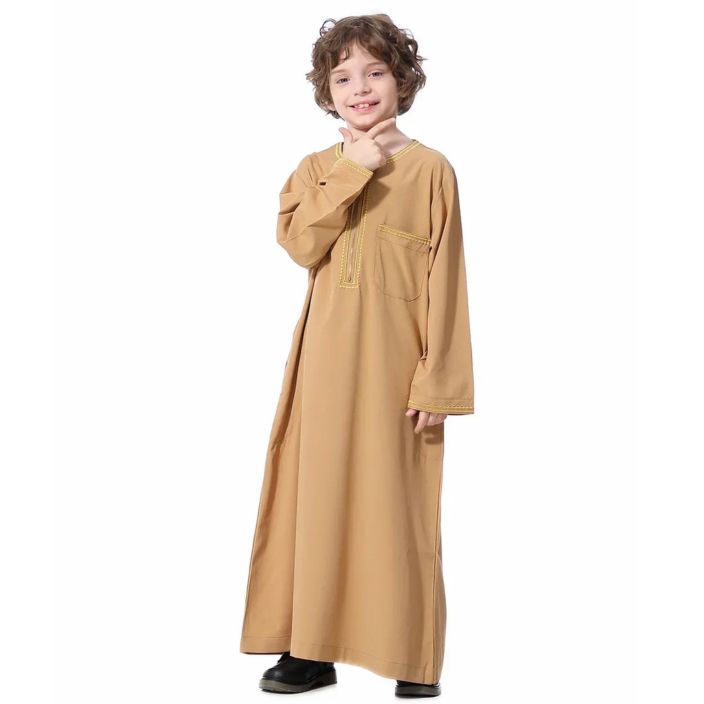 Muslim Saudi Arab Boys Robe Kids Abaya Kaftan Prayer Islam Ramadan Clothing Long Sleeve Thobe Middle East Teenage Dress Dubai