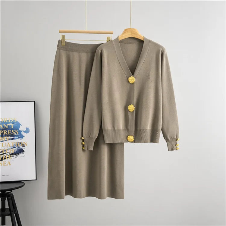 Women Knitted Sweater Muslim 2 Piece Set Cardigan Single Breasted Coat Long Skirt Suit Knit Outfits Morocco Autumn Winter 2025