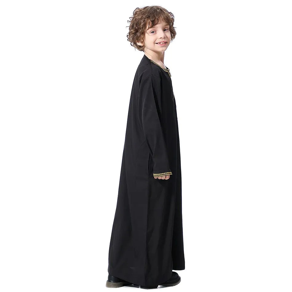 2025 New Children Thawb Teens Summer Muslim Robe Kids Arab Folk Clothes Boys Solid Color Thobe 5-14 Years National Outfit