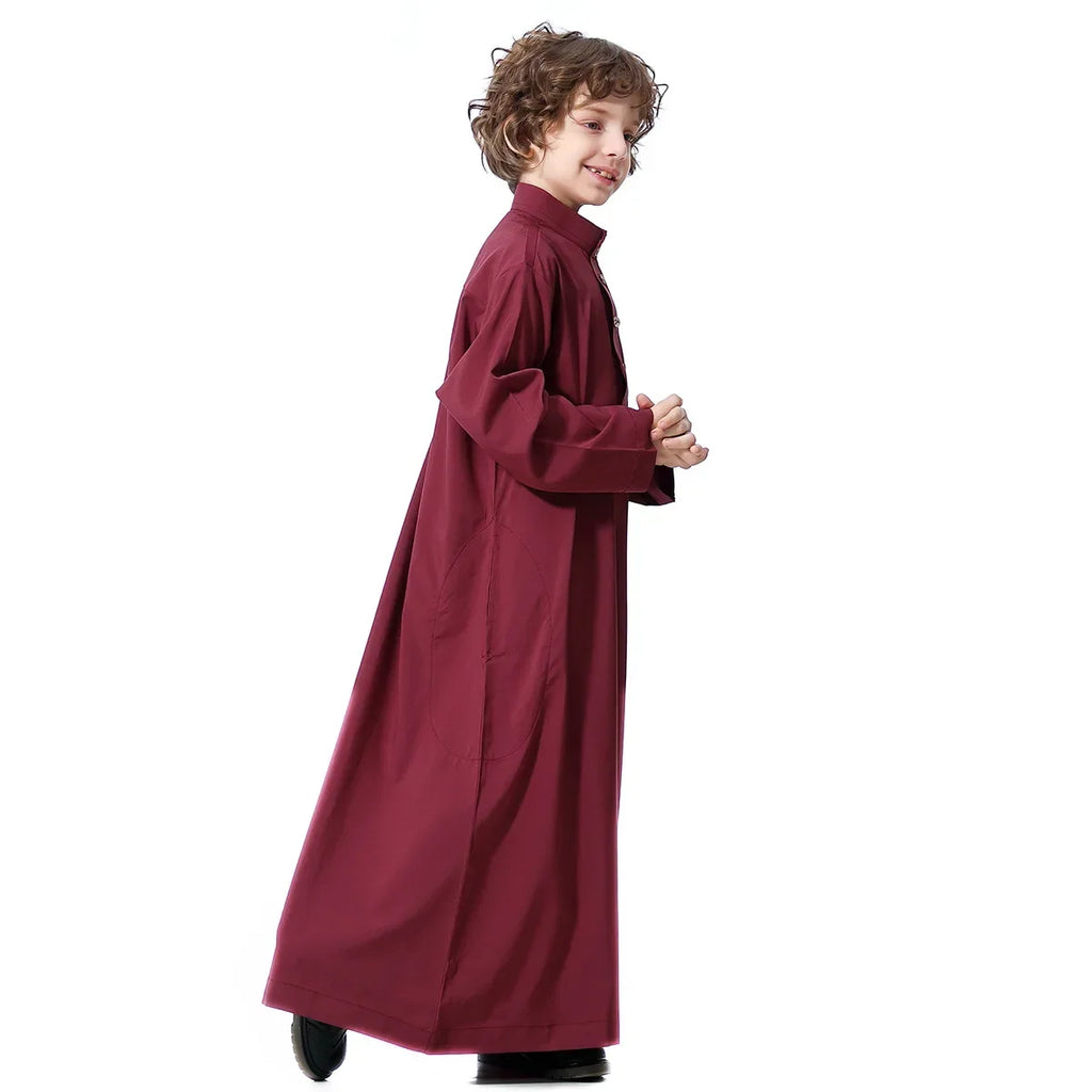 Muslim Saudi Arab Boys Robe Kids Abaya Kaftan Prayer Islam Ramadan Clothing Long Sleeve Thobe Middle East Teenage Dress Dubai