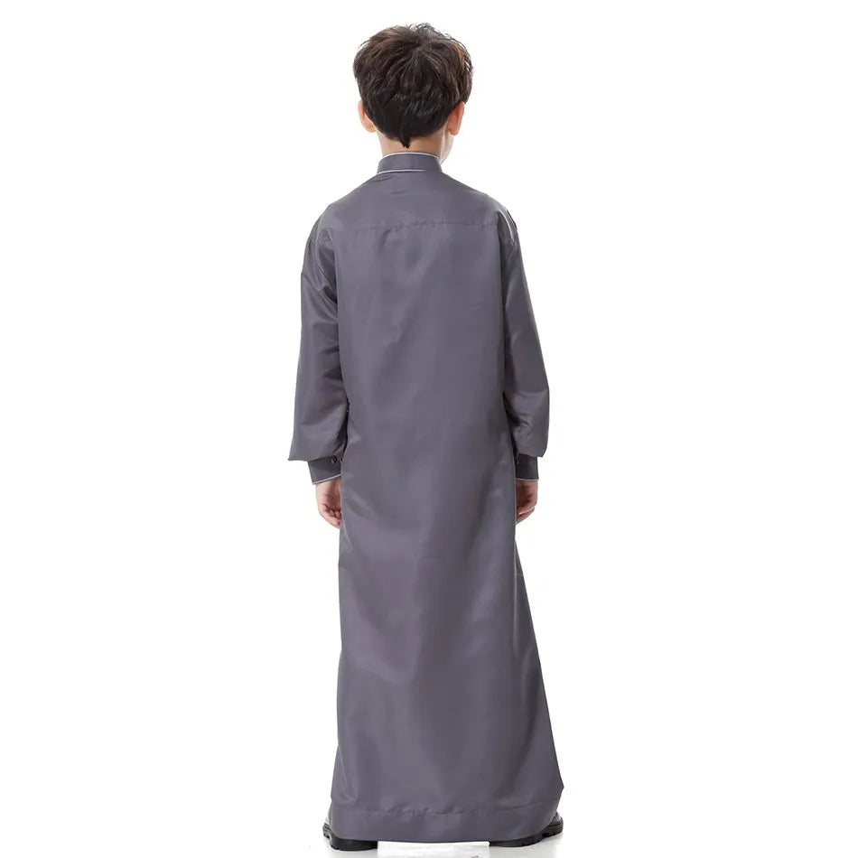 2025 New Kids Robe Children Embroidery Outfit Boys Ramadan Thawb Teens Long Sleeve National Clothes Arab Muslim Thobe 5-12 Years
