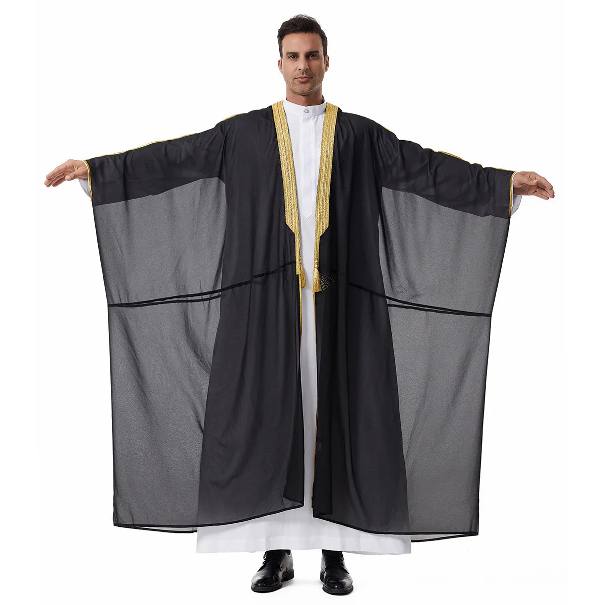 Muslim Robes for Men Long Sleeves Ethnic Black White Middle Eastern Africa Style Home Party Wear Cozy Thobe Male Clothing