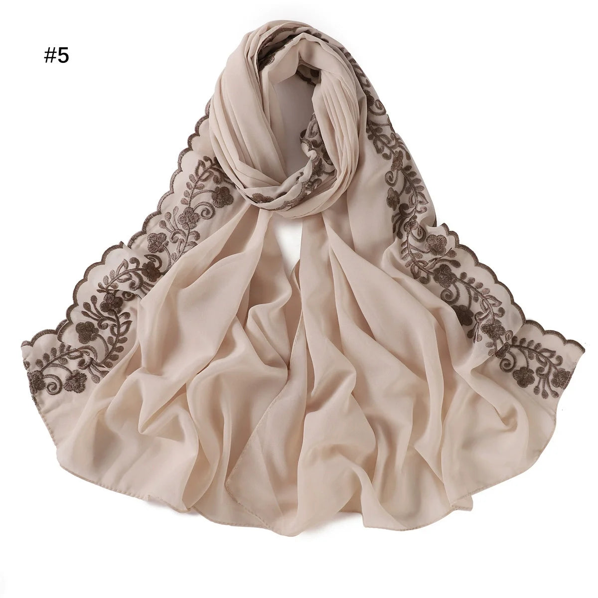 Embroidery Lace Chiffon Hijabs for women Vine Heavy Pearl Industry Edge Long Scarf Light Scarf Headscarf Shawl Turban Ramadan