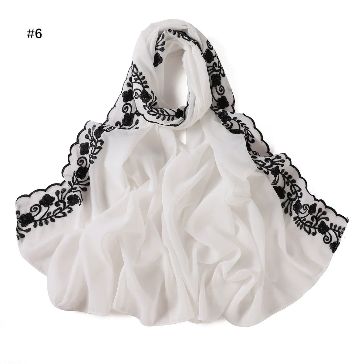 Embroidery Lace Chiffon Hijabs for women Vine Heavy Pearl Industry Edge Long Scarf Light Scarf Headscarf Shawl Turban Ramadan