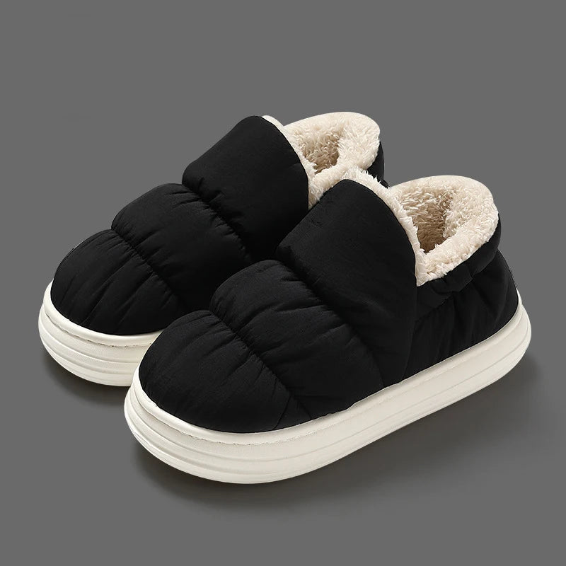 Comwarm Winter Plush Lining Slippers For Women Waterproof Down fabric Indoor Slides Warm Cozy Slippers Furry Women Cotton Shoes
