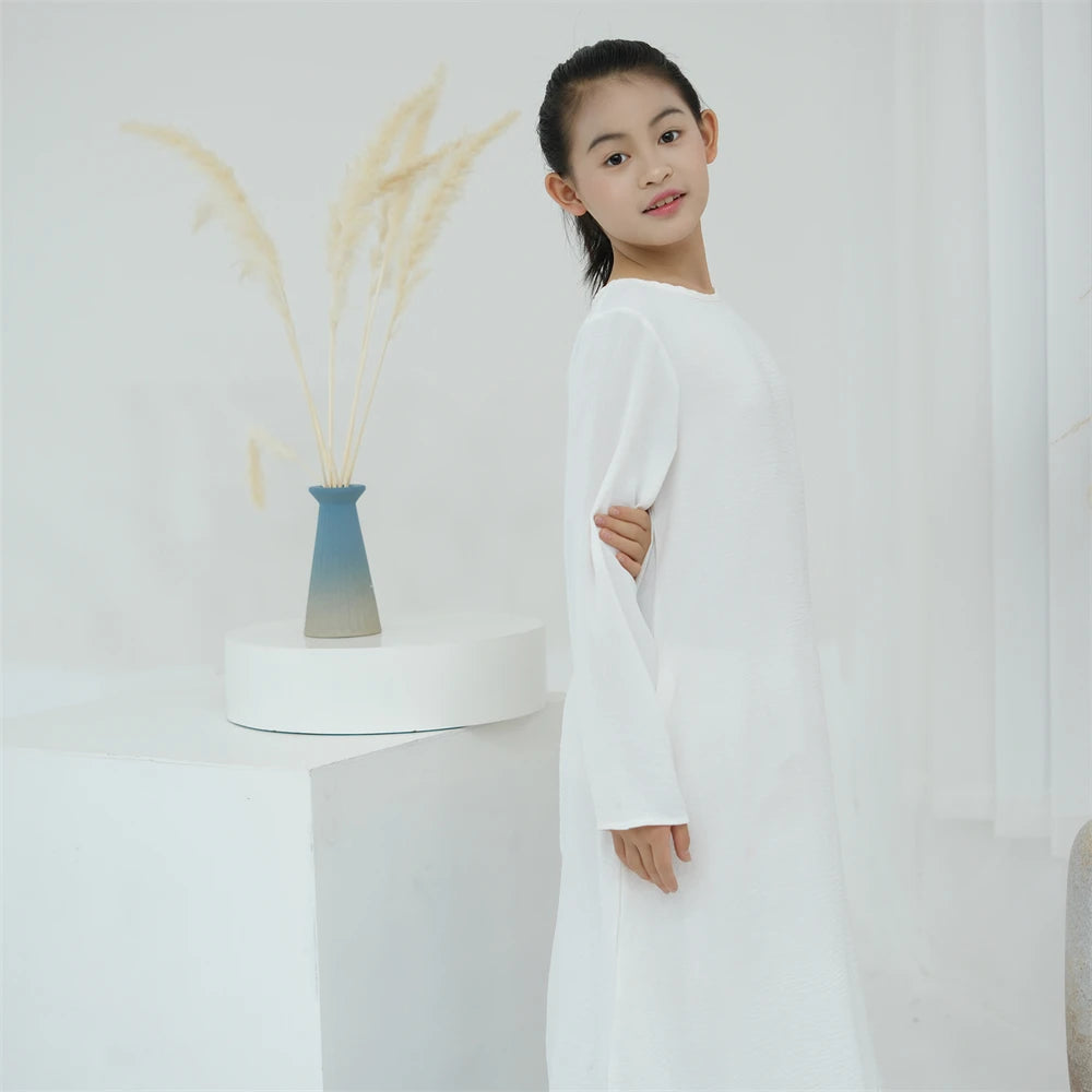 Open White Black Plain Abayas For Child Kids Modest Abaya Dubai Muslim Kaftan Under Dress Girl Robe Caftan Marocain Musulmane