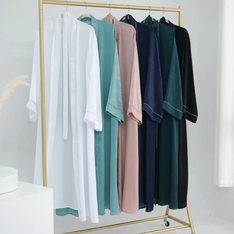 Muslim Modest Cardigan for Women Eid Arab Abaya Dubai Dress Islamic Daily Long Sleeve Clothing Turkey Solid Color Coat Robe