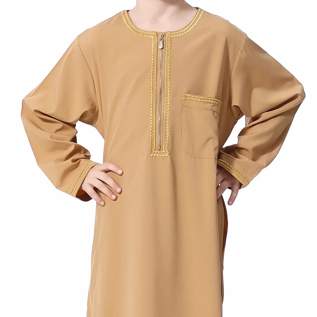 Muslim Saudi Arab Boys Robe Kids Abaya Kaftan Prayer Islam Ramadan Clothing Long Sleeve Thobe Middle East Teenage Dress Dubai
