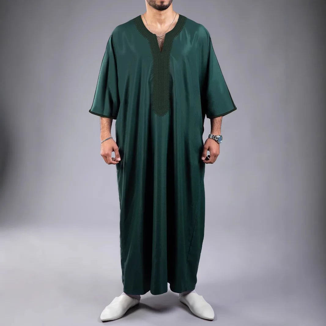 Men's Long Sleeve Muslim Abaya Islamic Dress Moroccan Thobe Jubba Kandora Djellaba Middle Eastern Saudi Clothing Casual Polyester Blend