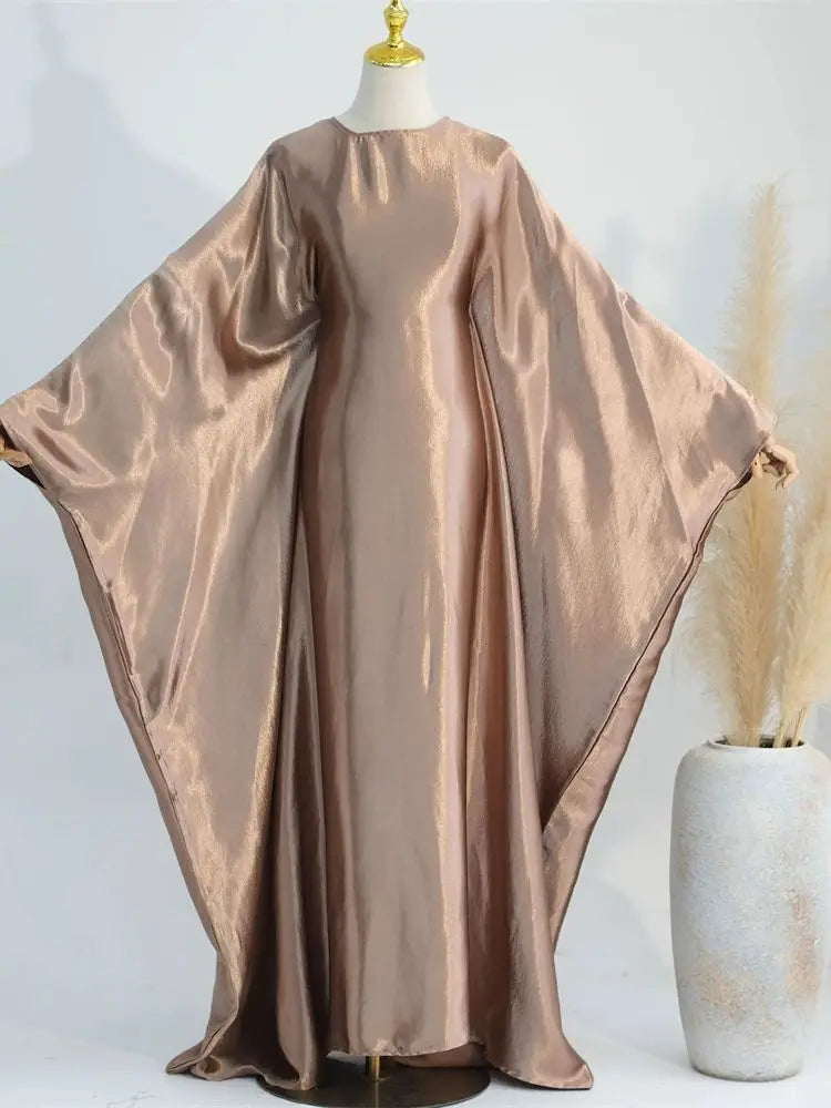 Batwing Satin Shimmer Abaya Damen Dubai Luxury Islam Muslim Kaftan Dress Women Kebaya Vestidos Djellaba Robe Femme Musulmane