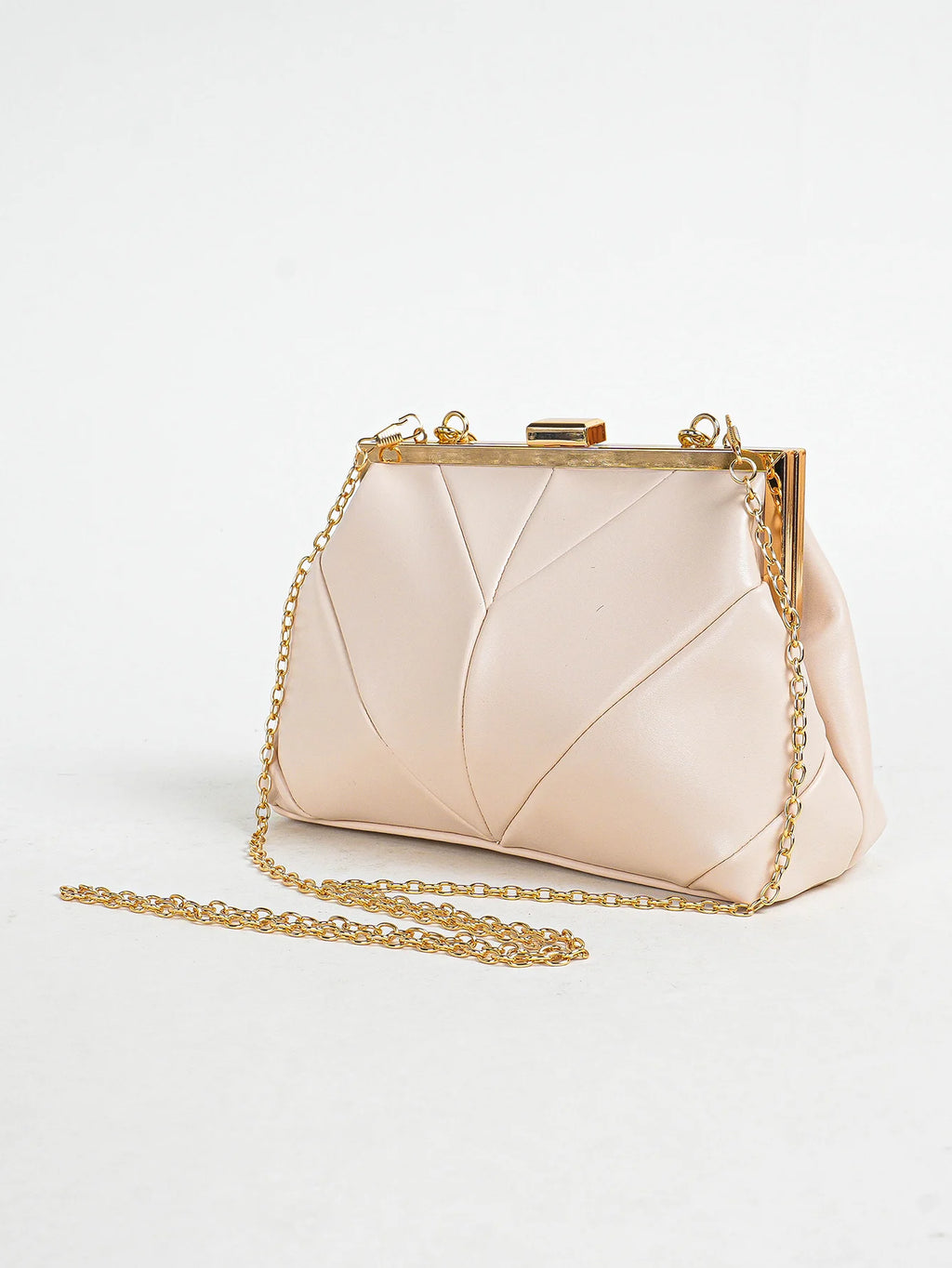 1 PC Matallic PU Leather Elegant Pleated Kiss-Lock Closure Evening Bag,Shinny Metal Chain Holder Frame Cross Body Clutch Bag,Kis