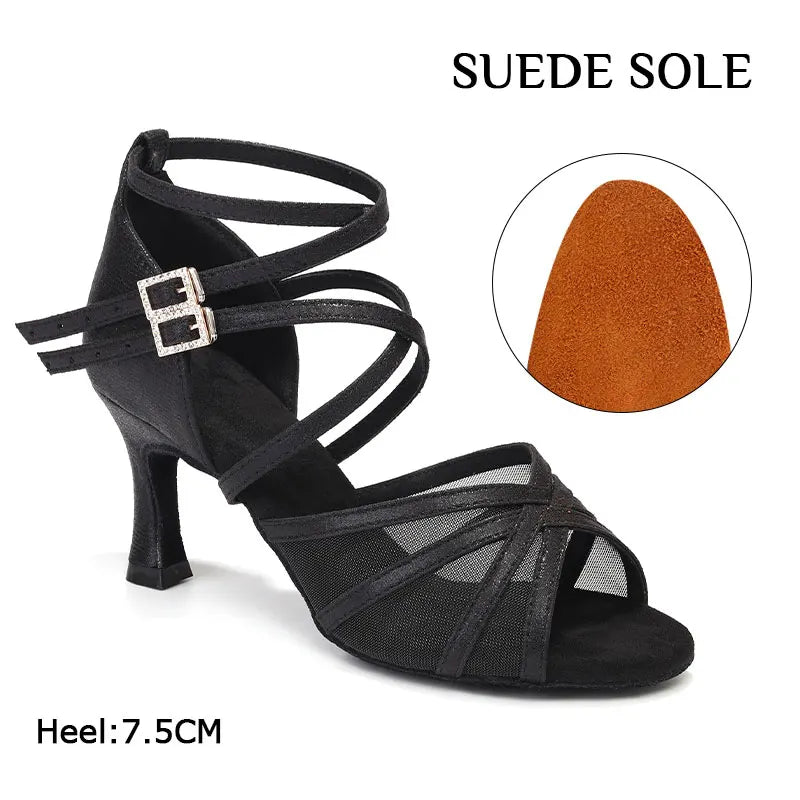 Women Latin Dance Shoes Girls Ballroom Dance Shoes Soft Bottom High heel Ladies practice Latin Salsa Shoes heeled 7.5CM