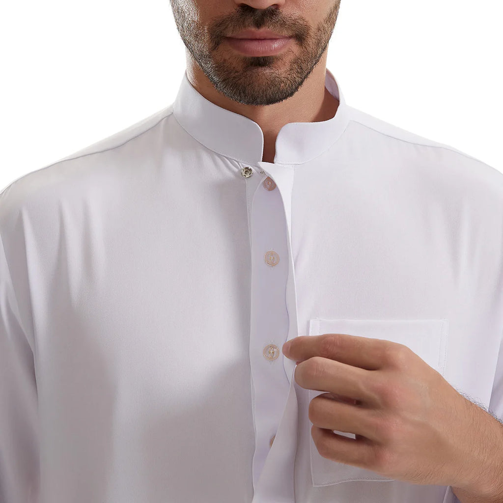 Men's Kaftan Khaki Black Long Sleeve Stand Stand-up Collar Soft Fabric Abayas Africa Saudi Thobe Elegant Outdoor Clothing