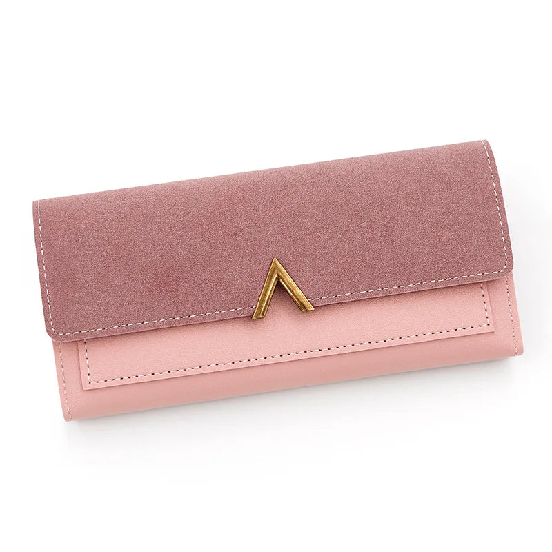 New Korean version women's wallet long V-shaped buckle three fold wallet for women, hand-held bag, change card bag