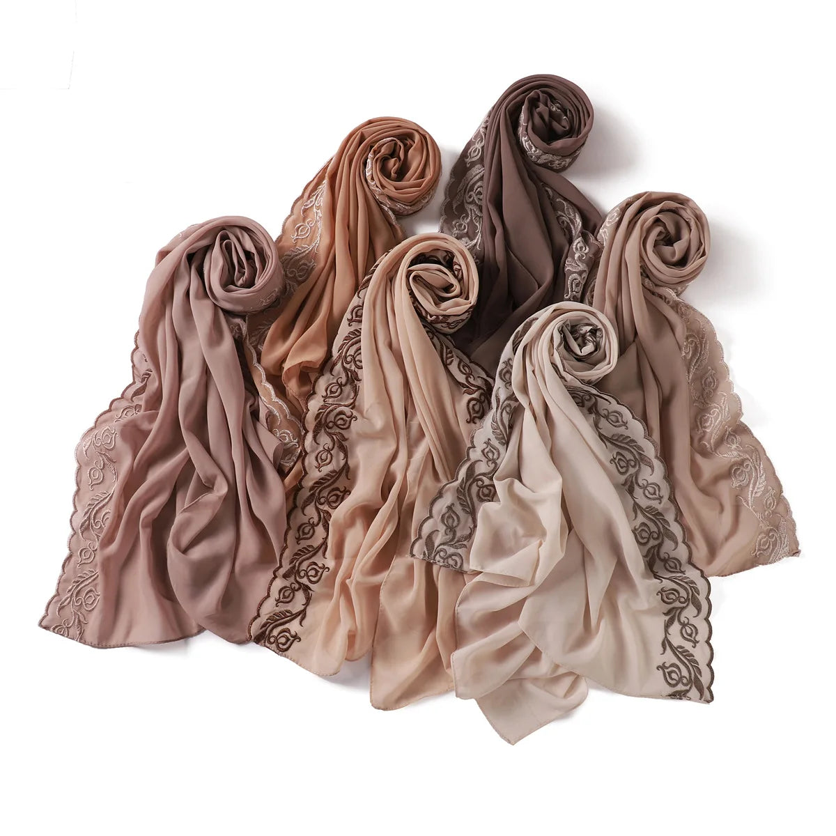 Embroidery Lace Chiffon Hijabs for women Vine Heavy Pearl Industry Edge Long Scarf Light Scarf Headscarf Shawl Turban Ramadan