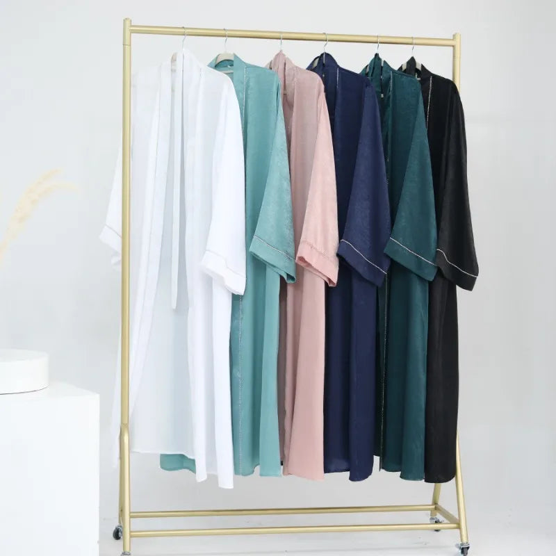 Muslim Modest Cardigan for Women Eid Arab Abaya Dubai Dress Islamic Daily Long Sleeve Clothing Turkey Solid Color Coat Robe