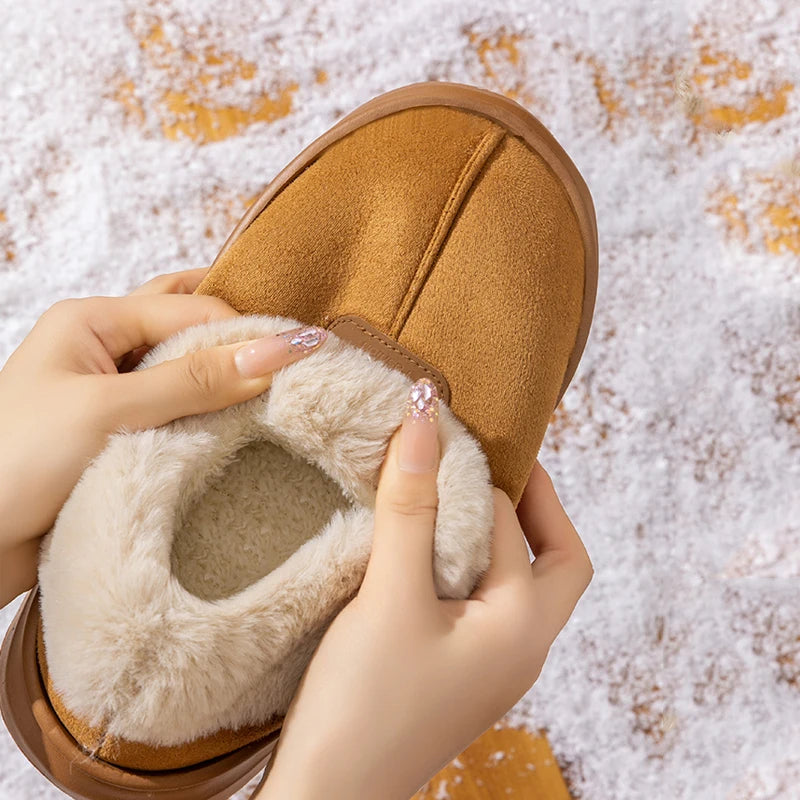 Fashion Fluffy Platform Soft Sole Slippers for Women Plush Warm Cotton Shoes Comfortable Non-Slip Winter Unisex Home Slipper