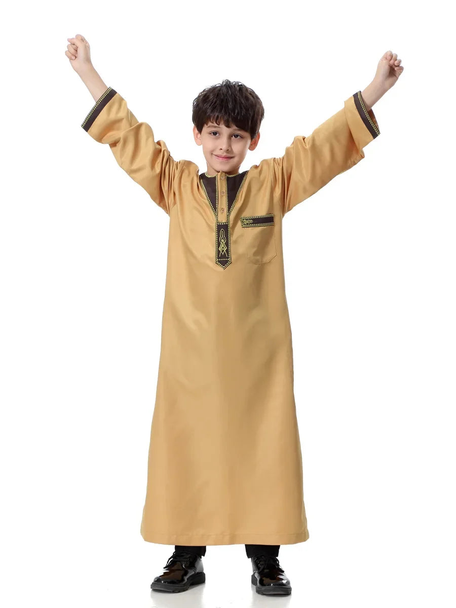 Eid Muslim Kids Abaya Jubba Thobe Dress Kimono Boy Thobe Thawb Caftan for Children Ramadan Long Robes Dress Dubai Arab 2026