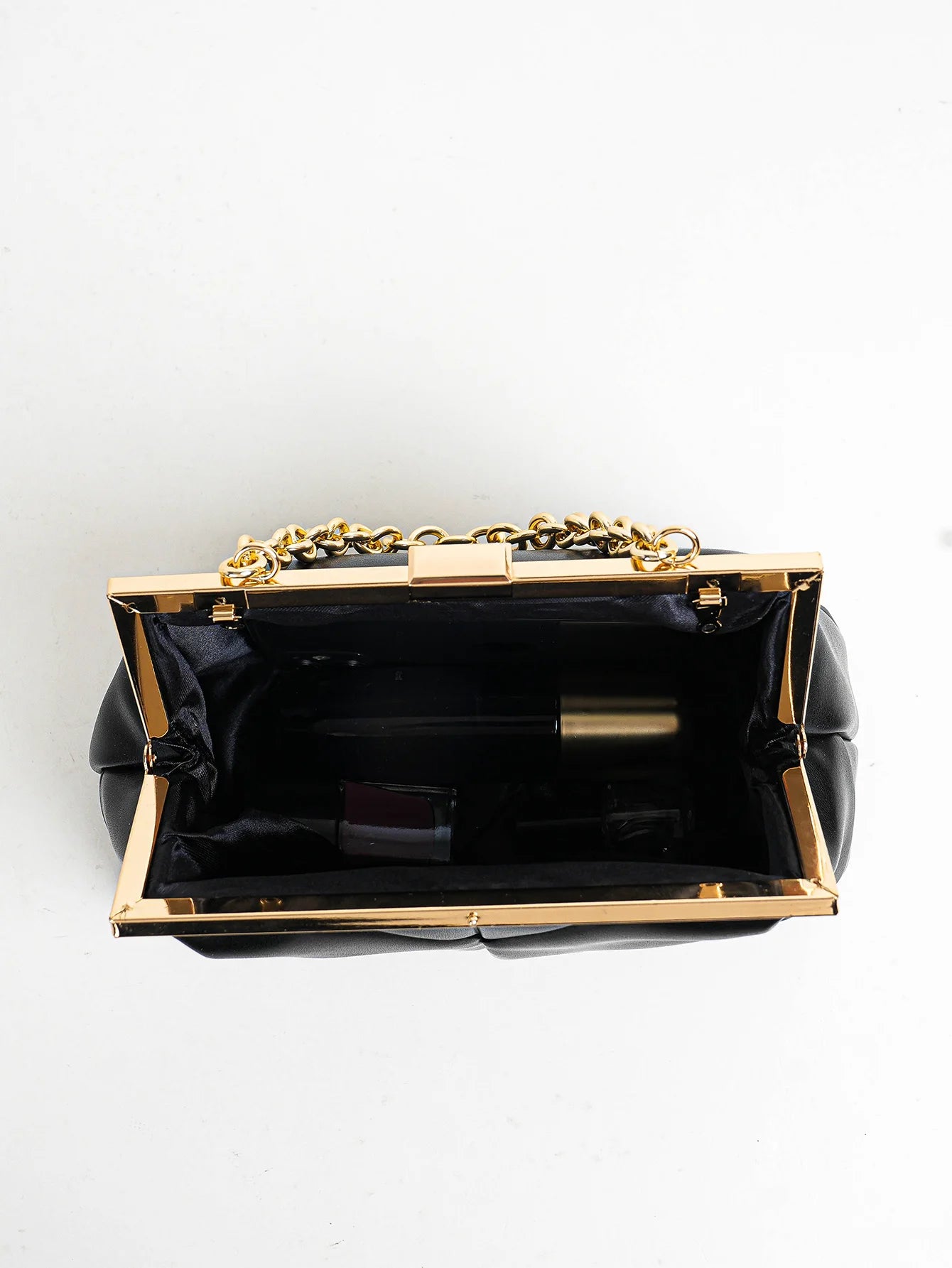 1 PC Matallic PU Leather Elegant Pleated Kiss-Lock Closure Evening Bag,Shinny Metal Chain Holder Frame Cross Body Clutch Bag,Kis