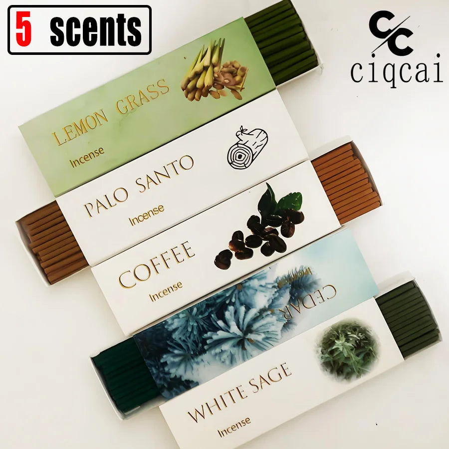 High-Quality, Handmade, Thick Incense Sticks, 12cm / 4.72inch Natural Incense Sticks, 35 Sticks/Box, Composed of Five Flavors Including Lemongrass, Peruvian Sacred Wood, Coffee, Cedar, White Sage, Etc., Rich an