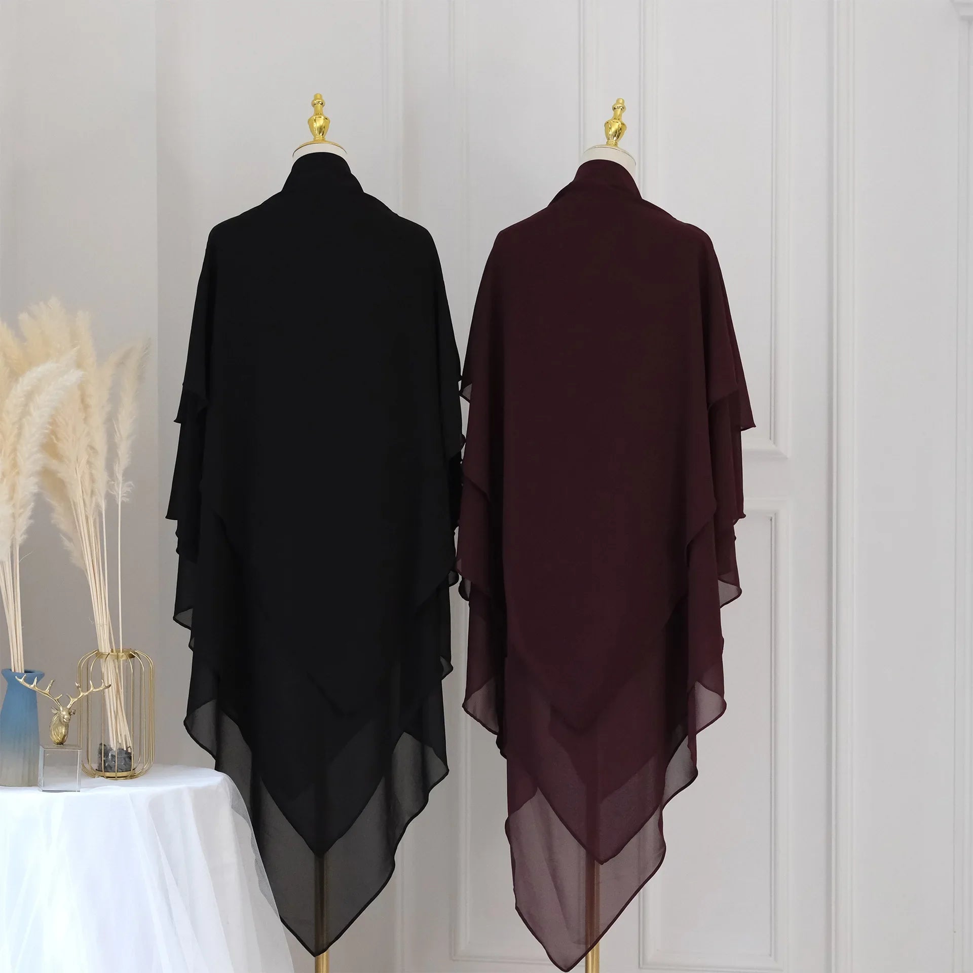 Long Khimar Women Muslim Hijab Prayer Eid 3 Layers Chiffon 2025 Hijabs Headscarf Shawl Veil Long Three-Layer Djellaba Niqab