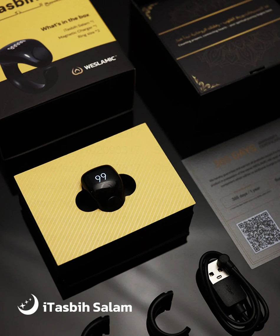 Weslamic Smart Tasbeeh Zikr Ring Islamic Tally Digital Counter for Muslims Praise Prayer Reminder Magnetic Charging Waterproof