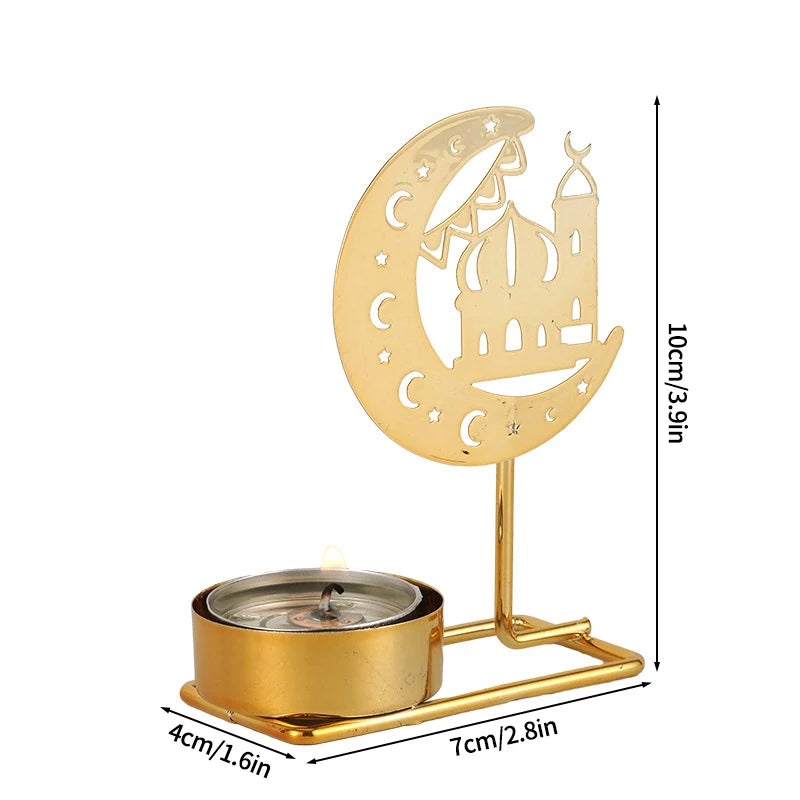 Ramadan Candlestick  Home Decor Eid Mubarak Candle Holder Table Ornament Muslim Festival Party Crescent Moon Star Decor