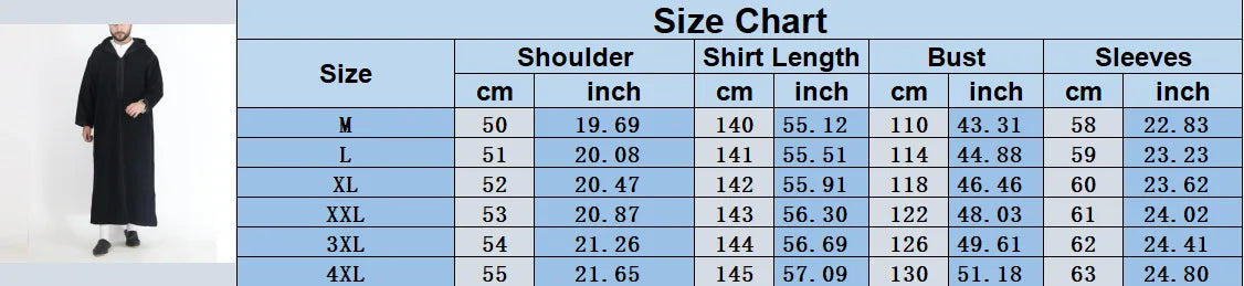 Men's Jellaba Thobe Hooded Long Sleeve Muslim Robe Galabia Musulamne Boubou Dress Elegant Islam Kameez for All Seasons Size M-4XL