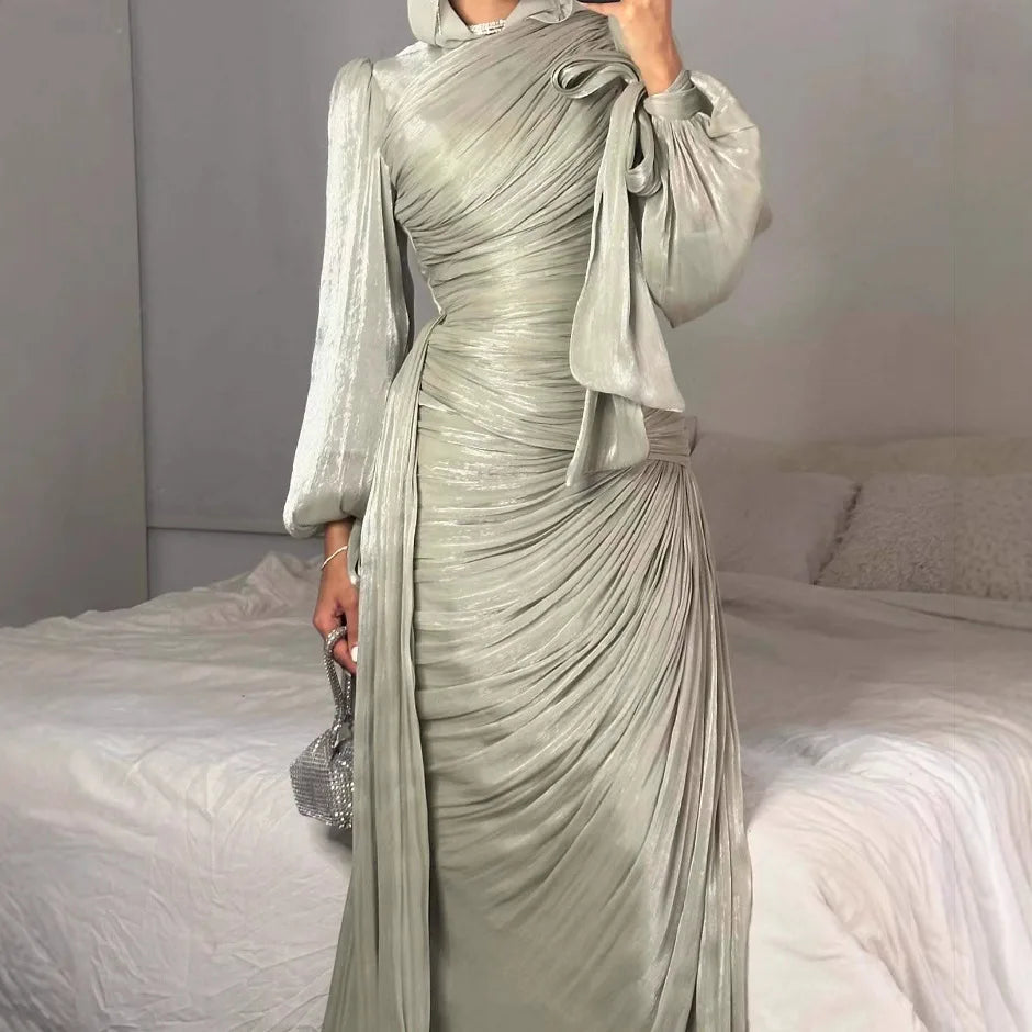 Eid Silky Muslim Women Party Dreses Jalabiya Ramadan Abaya Dubai Evening Long Dresses Vestidos Largos Arab Robe Morocco Kaftan