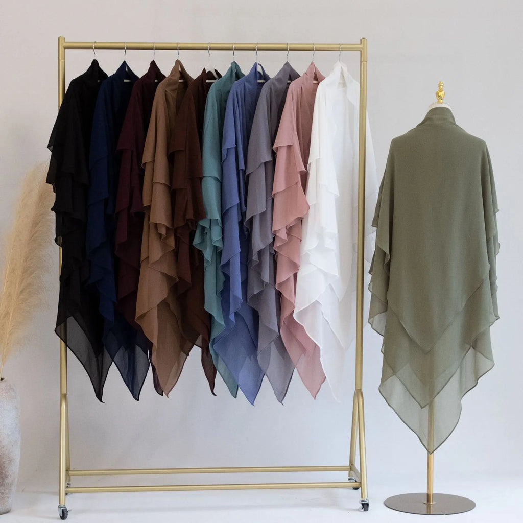 Long Khimar Women Muslim Hijab Prayer Eid 3 Layers Chiffon 2025 Hijabs Headscarf Shawl Veil Long Three-Layer Djellaba Niqab