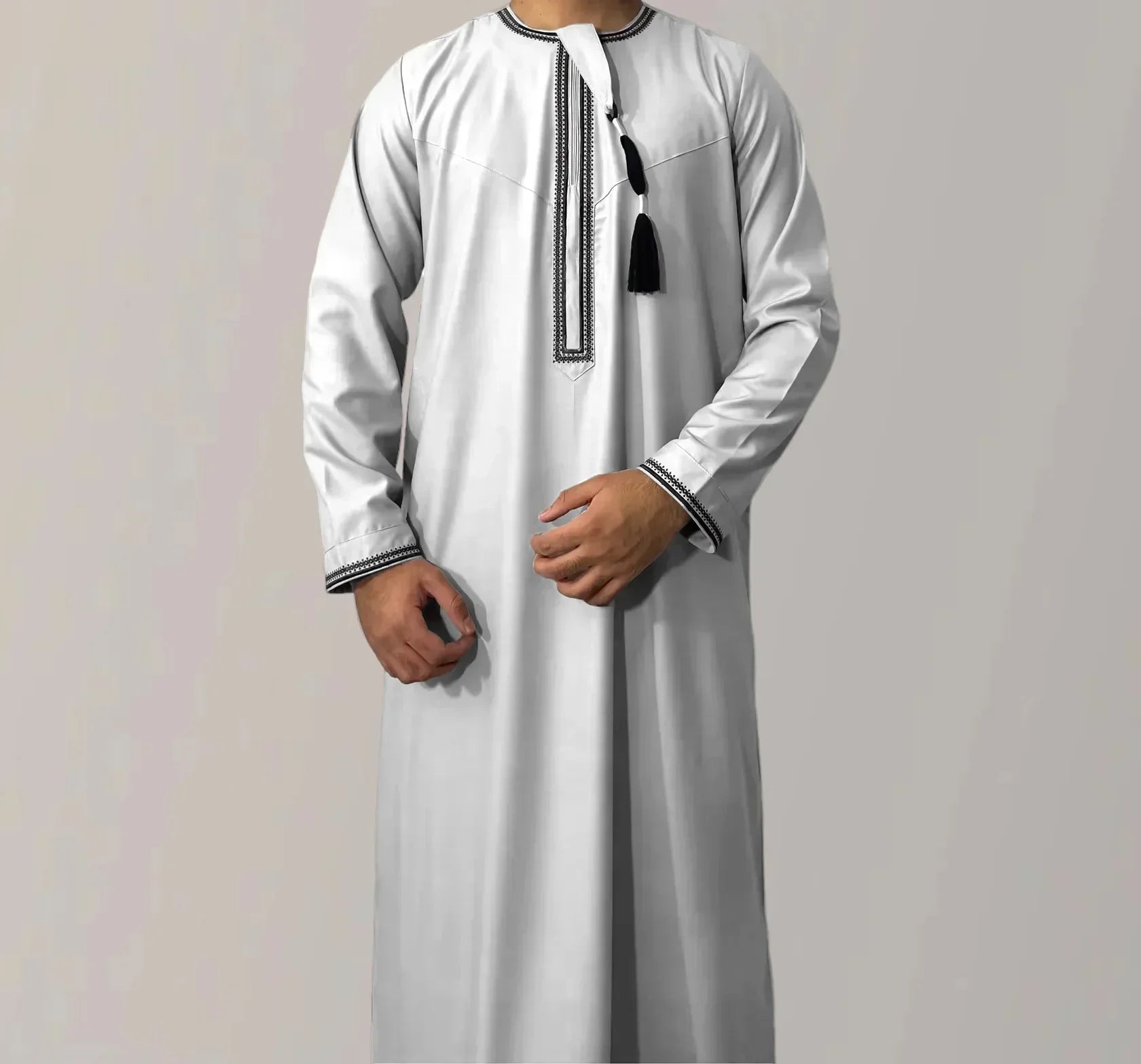 Muslim Men Long Sleeve Pullover Abaya Daffah Jubba Thobe Kaftan Prayer Robe Casual Islam Clothing for Pakistan Saudi Arabia Afghanistan