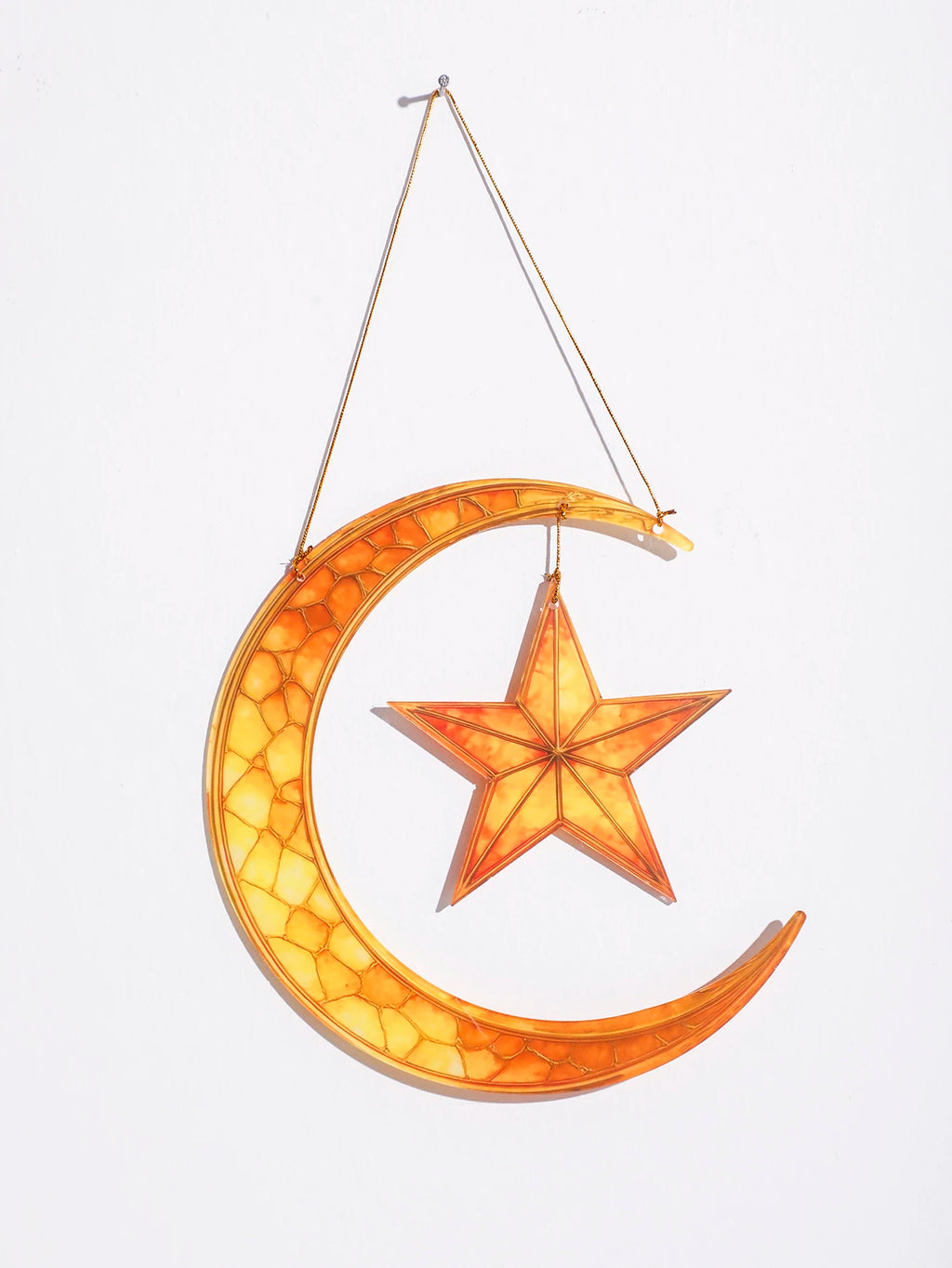 Islamic Moon Star Lantern Hanging Decor - Acrylic Eid Mubarak Ornament for Ramadan Kareem Muslim Festival Home Window Wall Decor