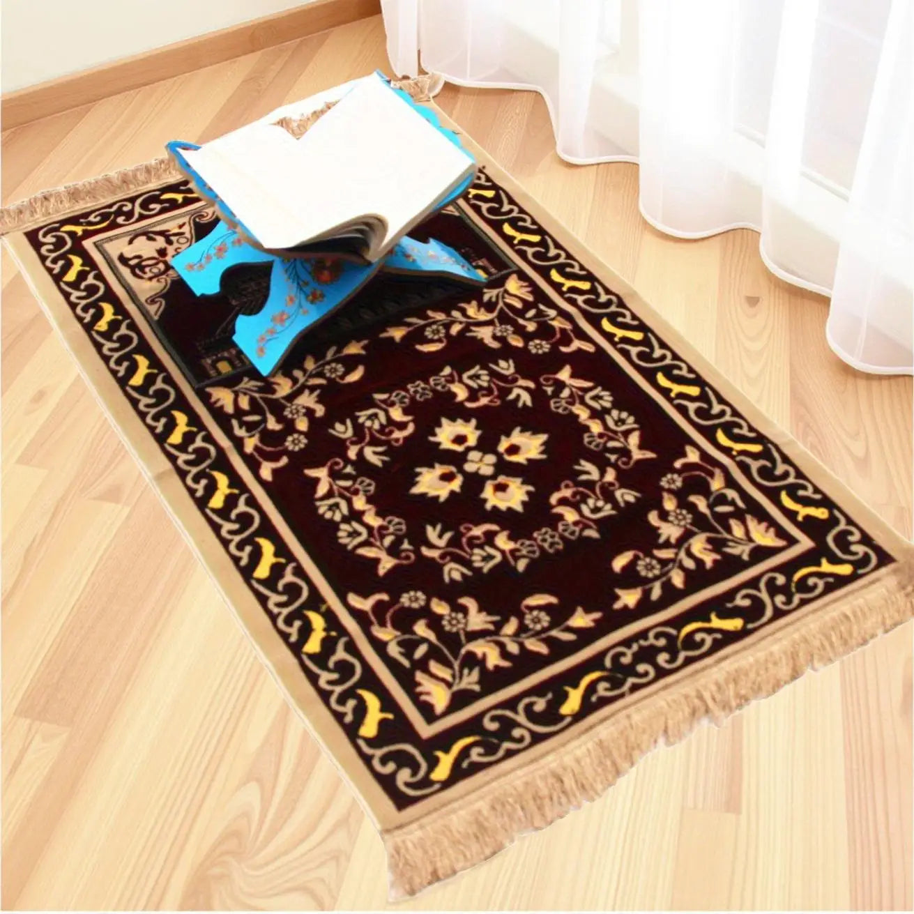 Islamic  Velvet Prayer Rug (650g) | Muslim Prayer Mat Size 110 x 70 cm Thick Plush MatPerfect Ramadan Eid Gift