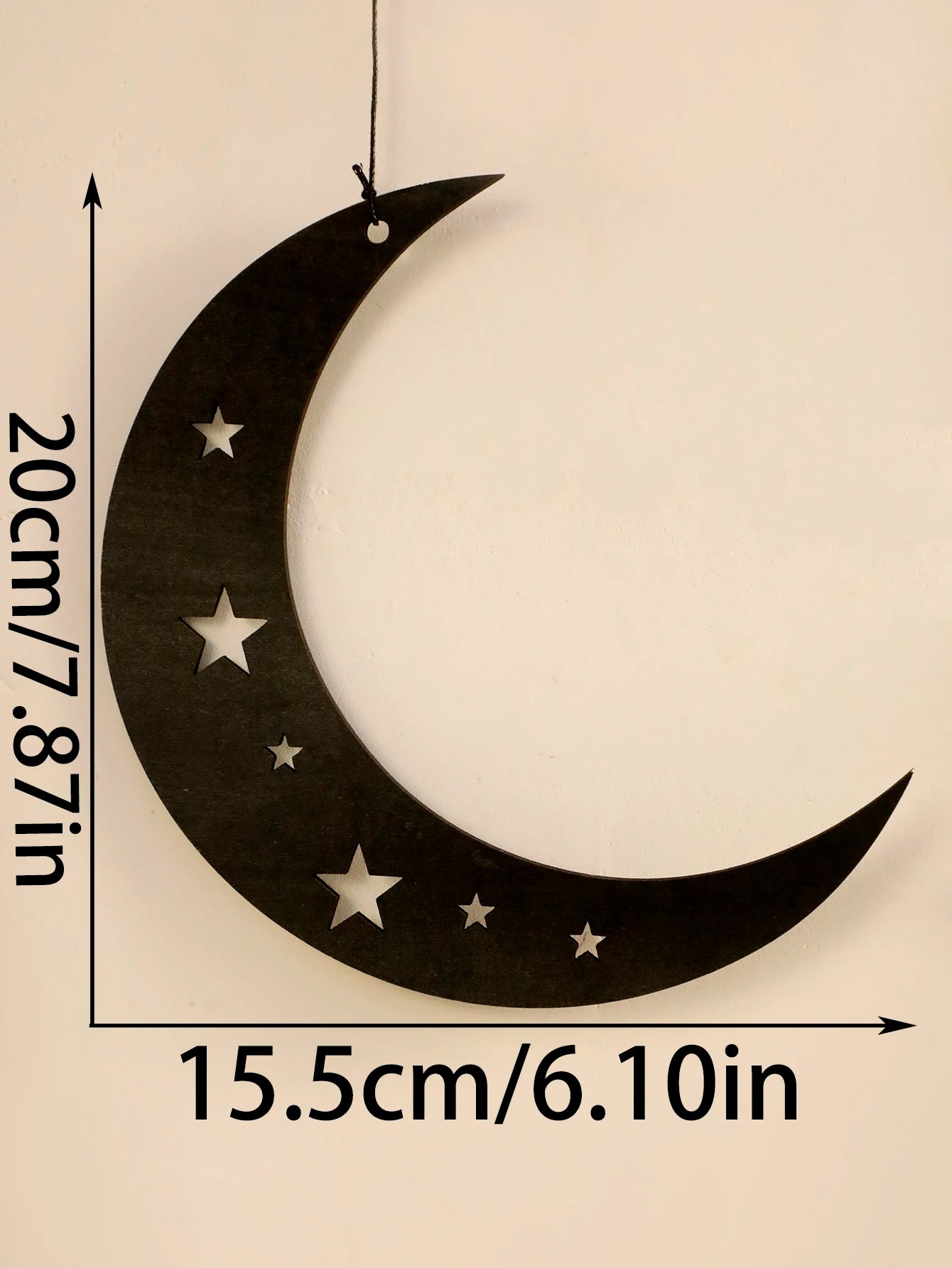 Islamic Moon and Lantern Wall Hanging - Black Wooden Laser-Cut Crescent Moon with Stars Tassels，Eid Home Decor Moroccan Lanterns