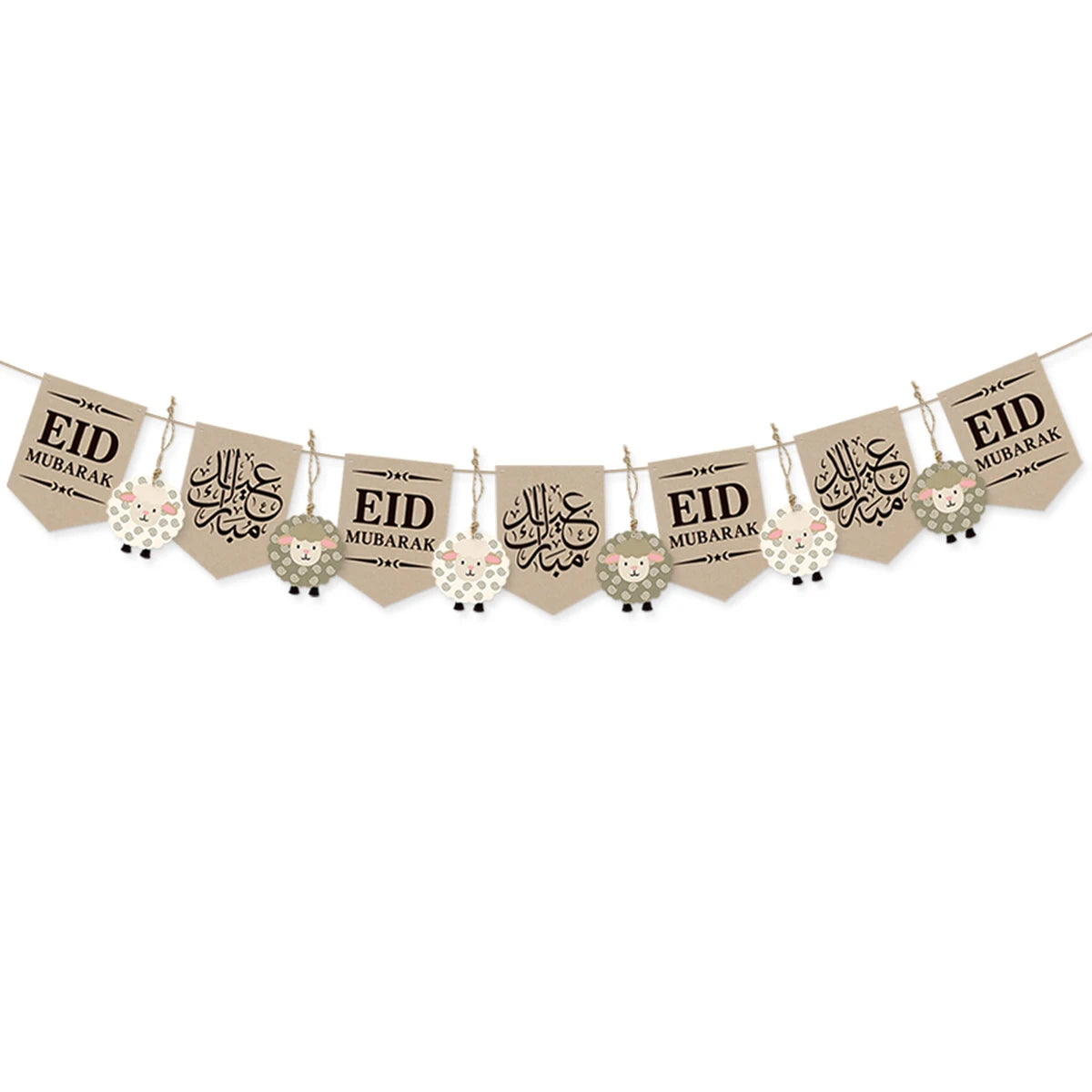 Eid Mubarak Banner with Sheep Ornaments, Islamic Wall Hanging Decor for Eid al-Fitr & Adha, Ramadan Kareem Home Party Decor Gift