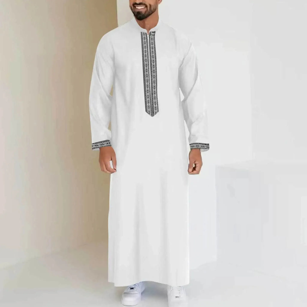 Men's Muslim Long Robe Zipper Collar Arabic Style Simple Cross-Border Long Coat Jacket Casual Wardrobe Essential