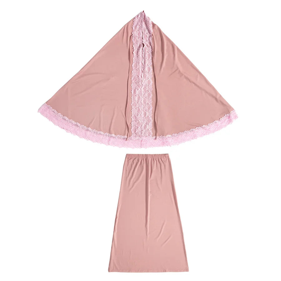 Ramadan Eid Kaftan Girls Khimar Abaya Set Kids Dubai Turkey 2 Piece Hijab Muslim Dress Islam Khimar Skirt Robe Prayer Clothes