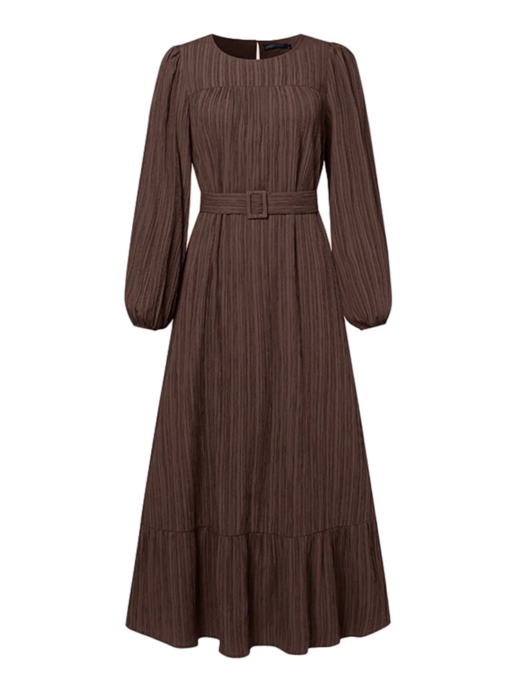 Fashion Long Sleeve Muslim Dress Abaya Women Elegant Party Dresses Ramadan IsIamic Robe Spring Belted Vestido 2026