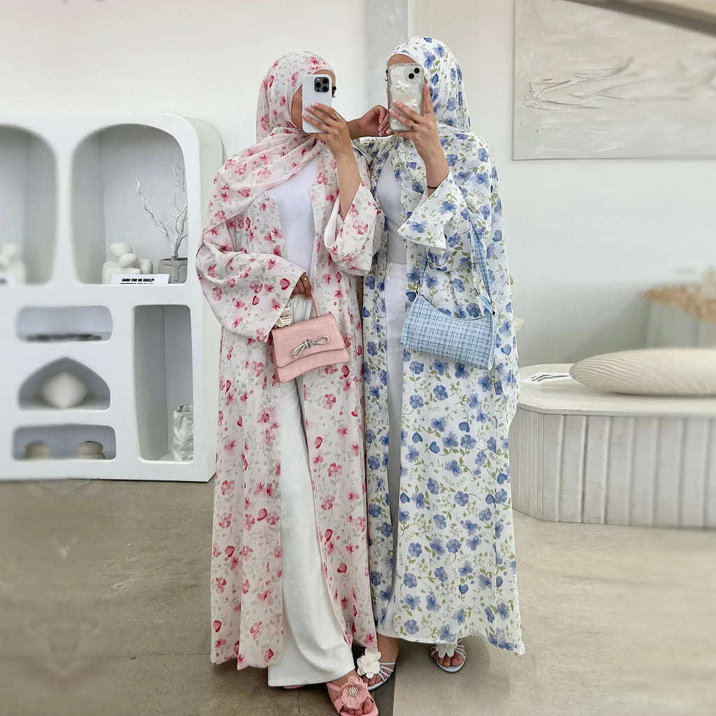 Eid Women Abaya Scarf 2 Piece Set Muslim Cardigan Ramadan Jalabiya Print Caftan Long Robe Morocco Kaftan Vestidos Largos 2026