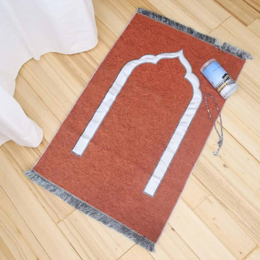 Muslim Prayer Rug and Prayer Beads with Elegant Design Cylinder Gift Box  Islamic Gifts Set Carpet Mat Soft Fabric Black