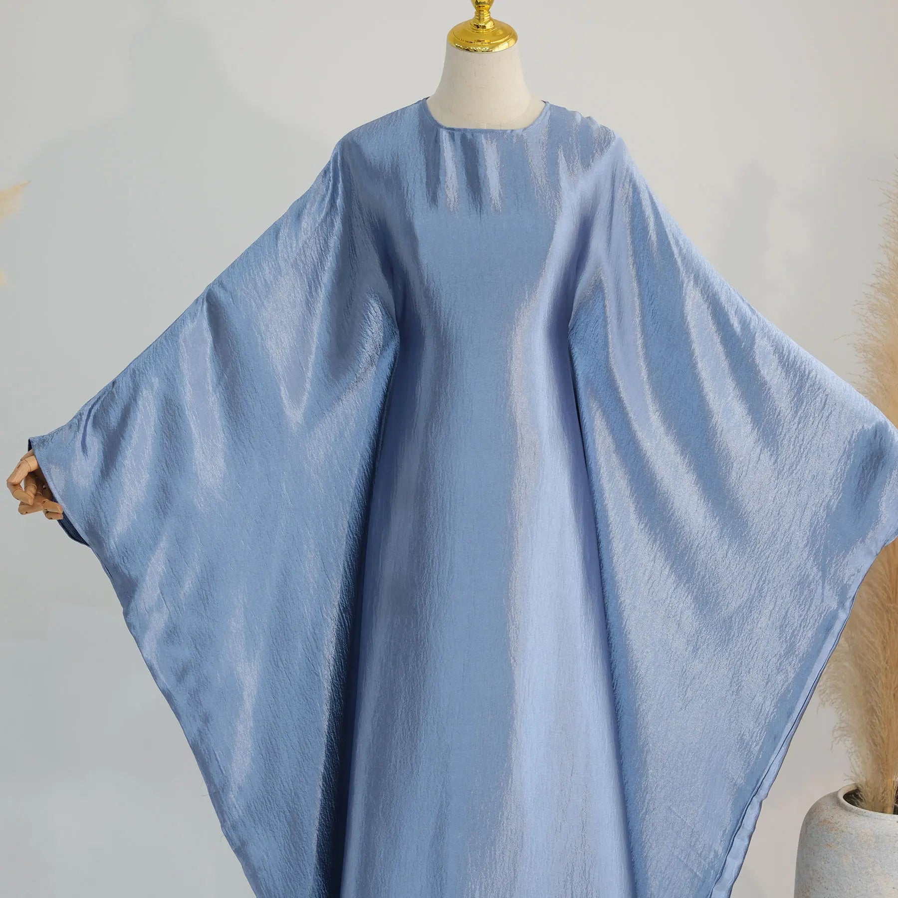 Batwing Satin Shimmer Abaya Damen Dubai Luxury Islam Muslim Kaftan Dress Women Kebaya Vestidos Djellaba Robe Femme Musulmane