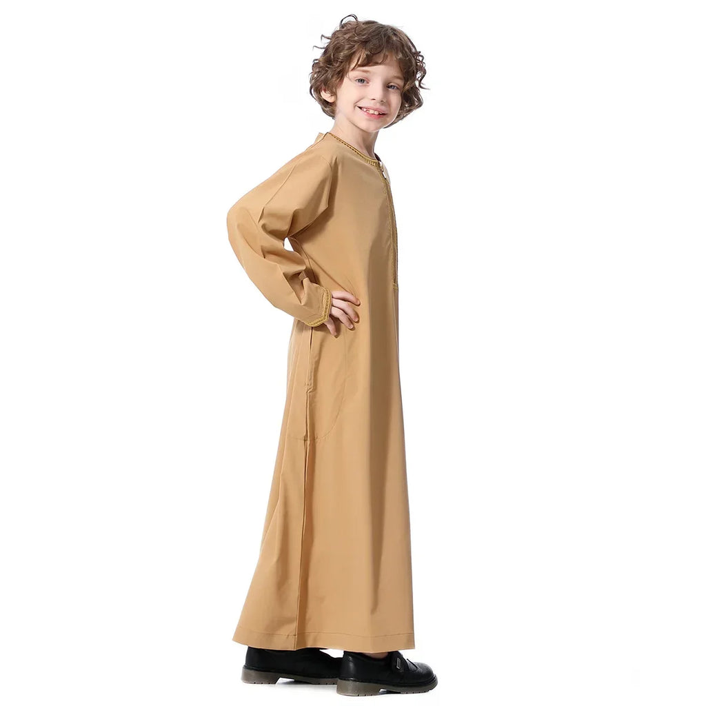 Muslim Saudi Arab Boys Robe Kids Abaya Kaftan Prayer Islam Ramadan Clothing Long Sleeve Thobe Middle East Teenage Dress Dubai