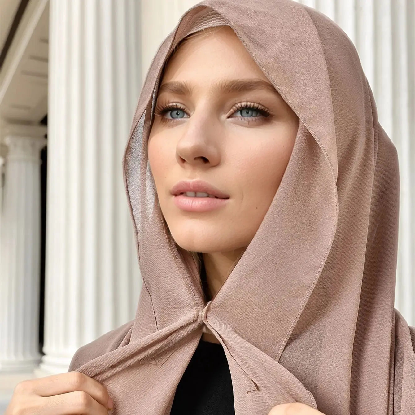 Hot Sale Premium Instant Chiffon Hijab With Bulit-in Magnets Solid Color Easy To Wear Shawl Wrap with Undercap for Muslim Women