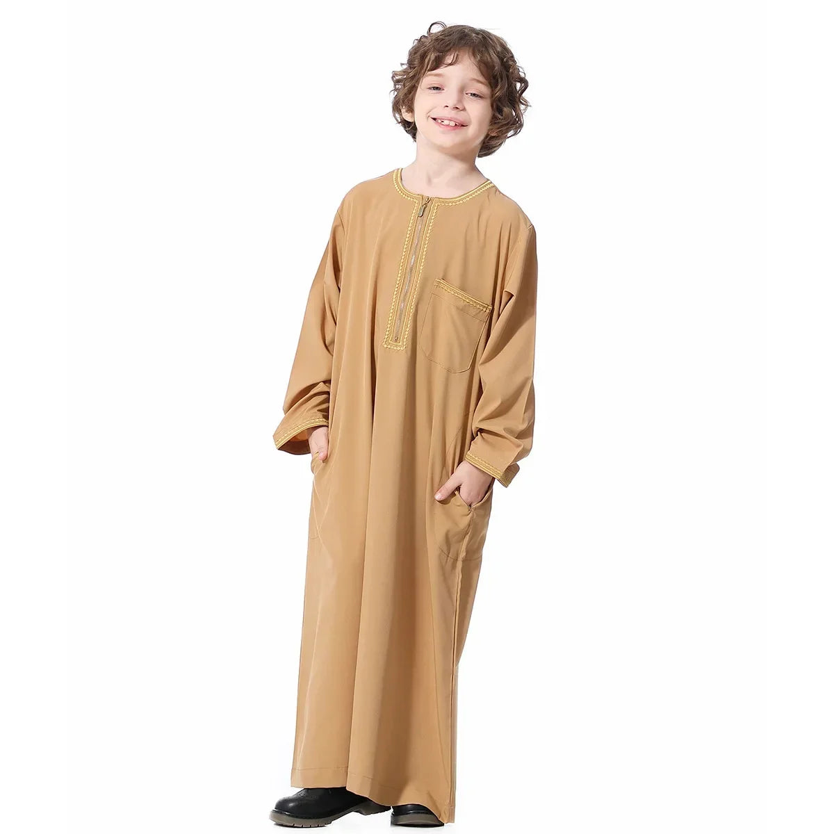 Muslim Saudi Arab Boys Robe Kids Abaya Kaftan Prayer Islam Ramadan Clothing Long Sleeve Thobe Middle East Teenage Dress Dubai