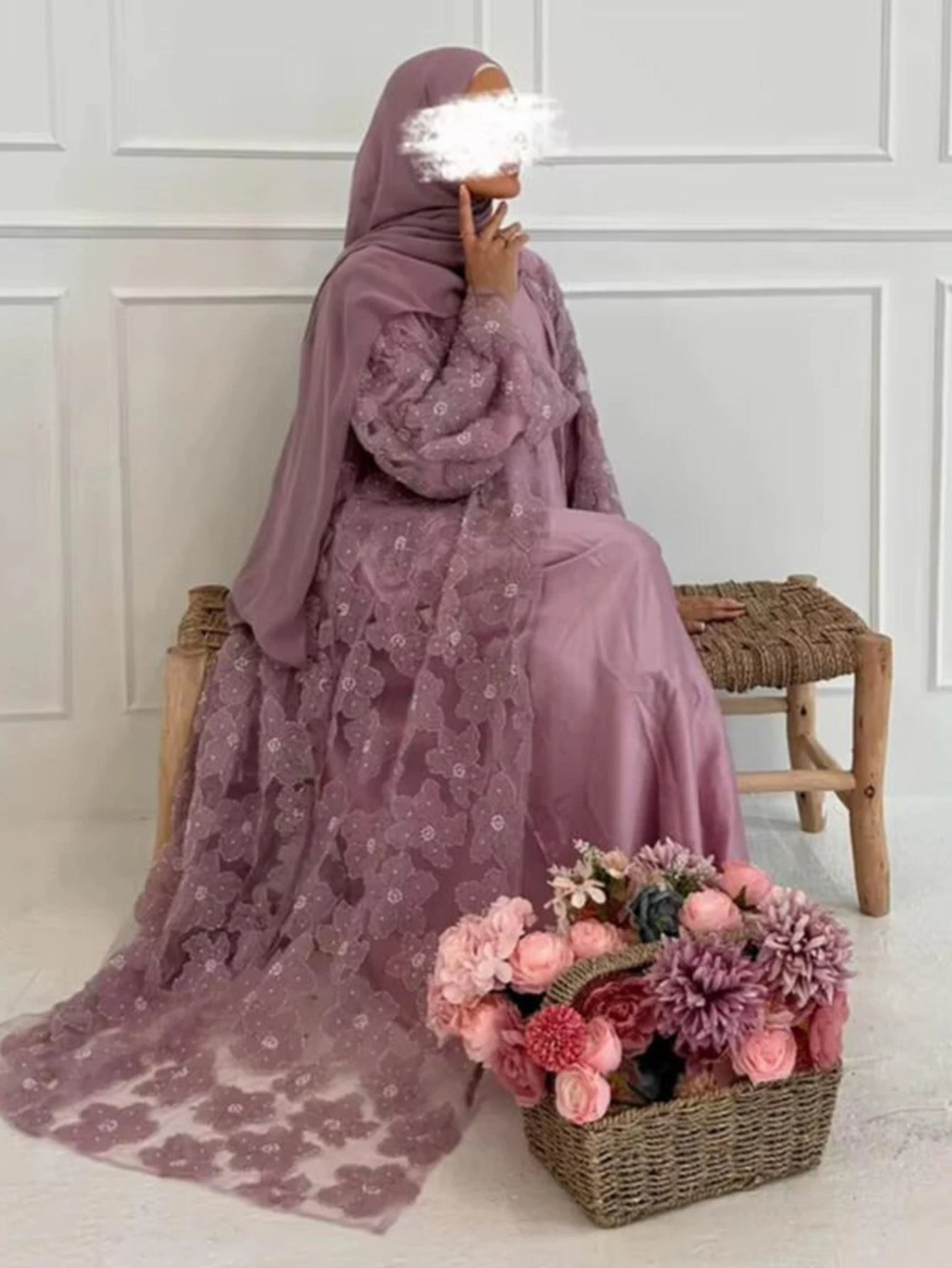 Eid Women Abaya Muslim Cardigan Dress Beading Flower Jalabiya Ramadan Vestidos Largos Islam Arab Long Robe Morocco Kaftan 2026