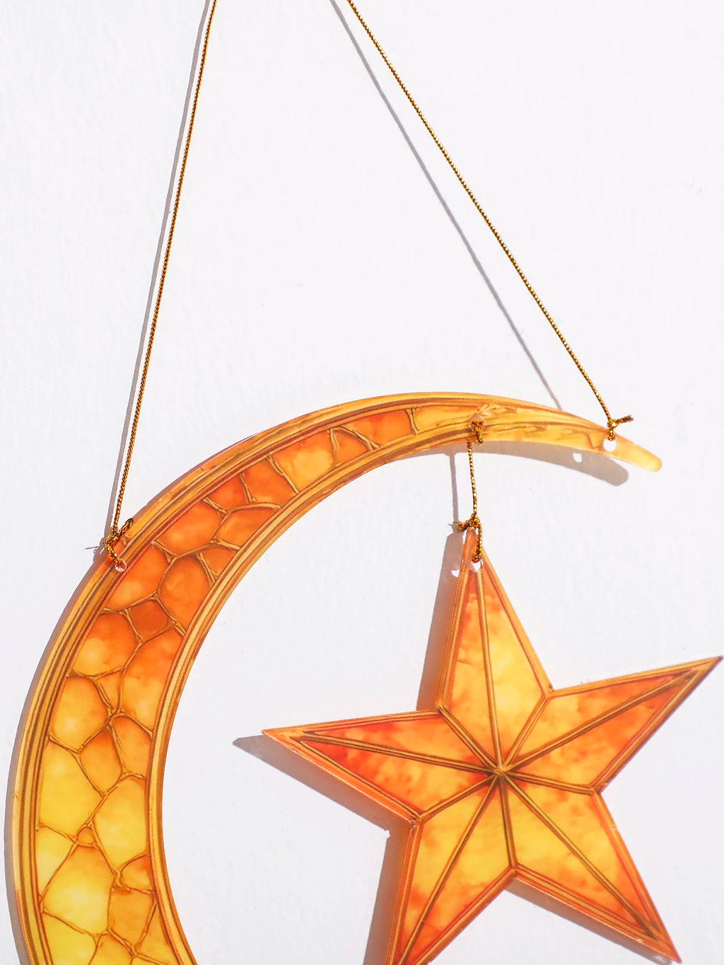 Islamic Moon Star Lantern Hanging Decor - Acrylic Eid Mubarak Ornament for Ramadan Kareem Muslim Festival Home Window Wall Decor